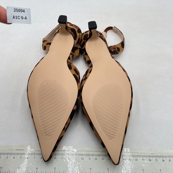 Wansseny Leopard Suede Pointed Toe Slip on Elastic Backstrap Slingback Pumps - Picture 7 of 8